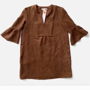 NWT Jude Connally Kerry Faux Suede Saddle 3/4 Bell Sleeve Dress Size L Large